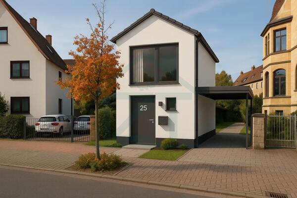 Moderne Architektur zwischen Altbauten im Herbst
