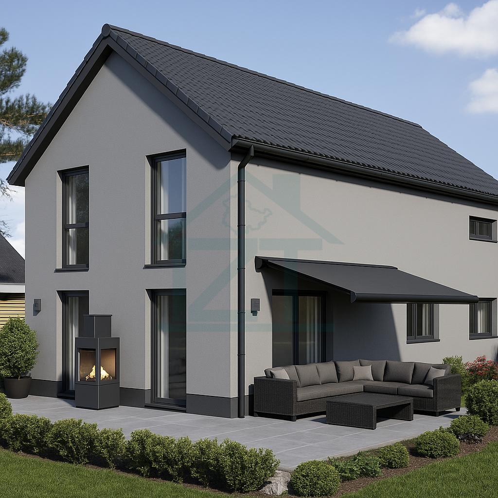 Moderne Architektur mit Patio und Garten
