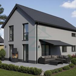 Moderne Architektur mit Patio und Garten