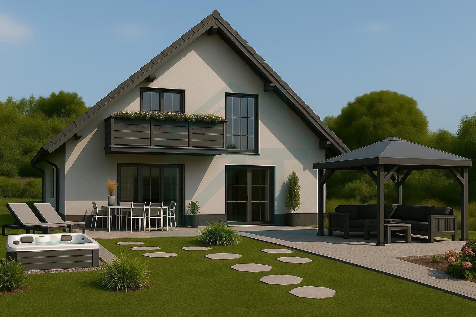 Moderne zweigeschossige Villa im Garten