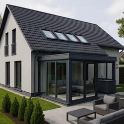 Moderne Haus mit sonnigem Patio
