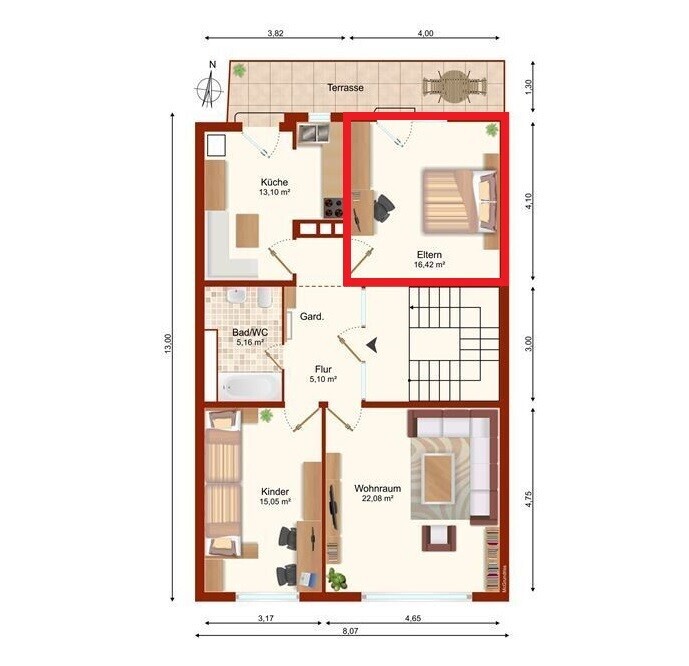 Zimmer mit Balkonzugang