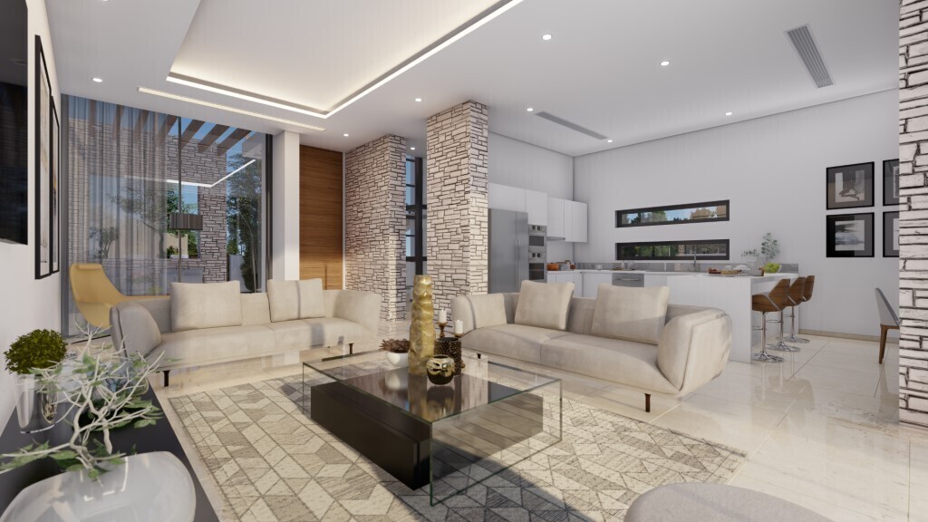 Wohnzimmer mit Küche