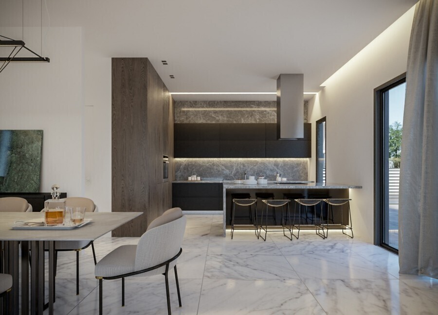 Küche mit Wohnzimmer