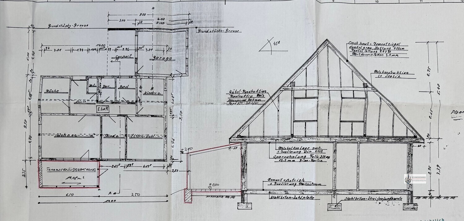 Grundriss EG + Schnitt mit Wintergarten
