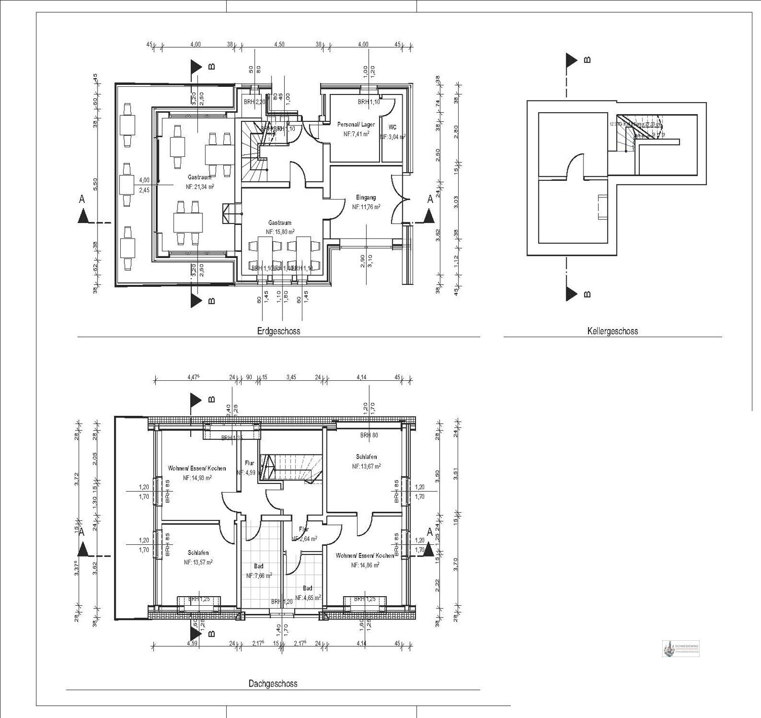 Grundrisse Vorschlag Gastronomie und Wohnen im OG