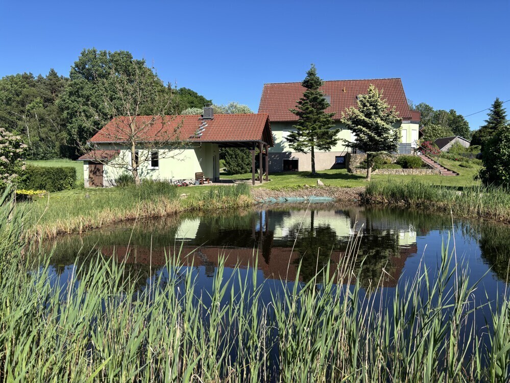 Teich mit Blick zum Haus