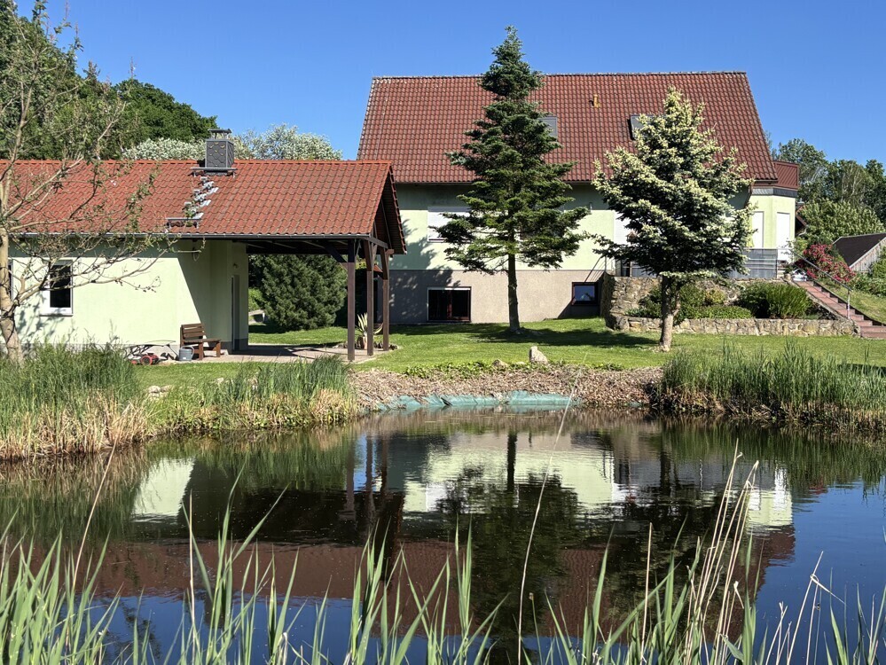 Teich mit Blick zum Haus