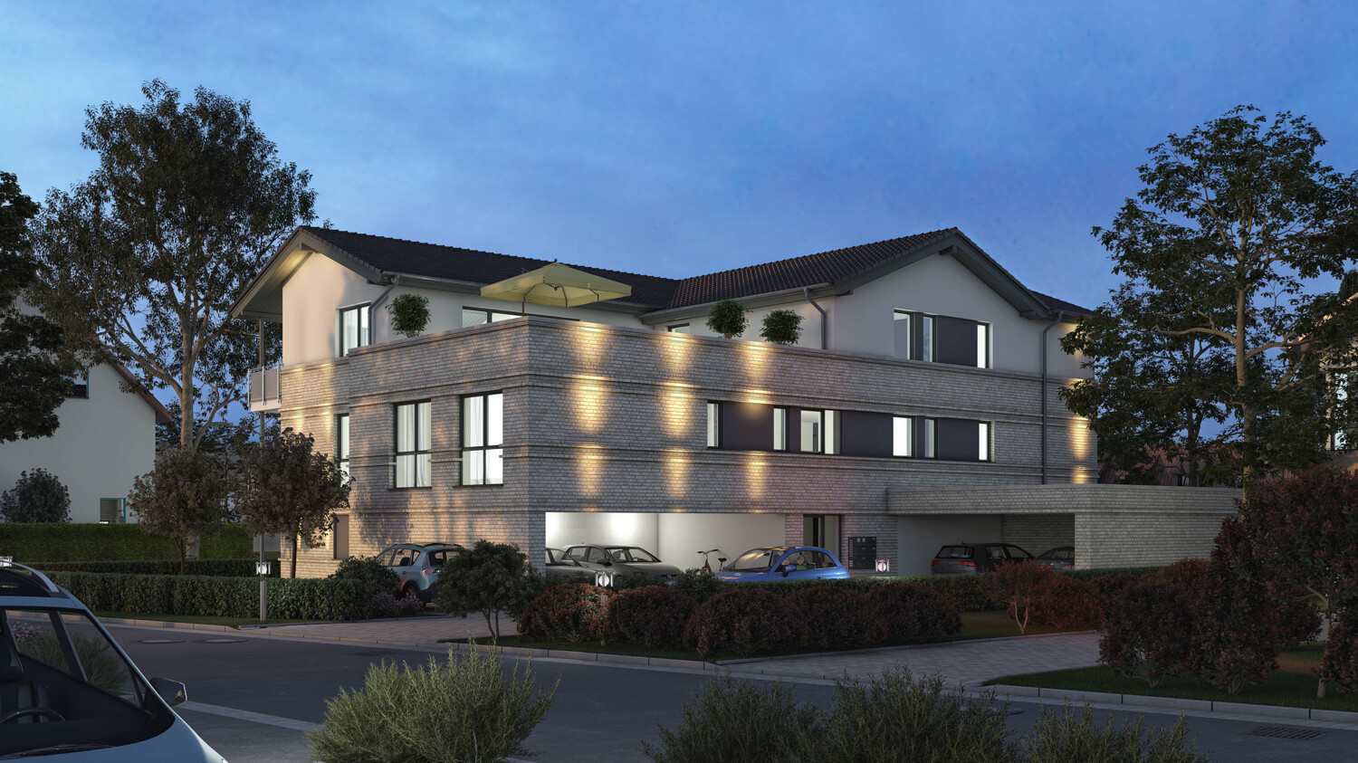 Außenansicht bei Nacht