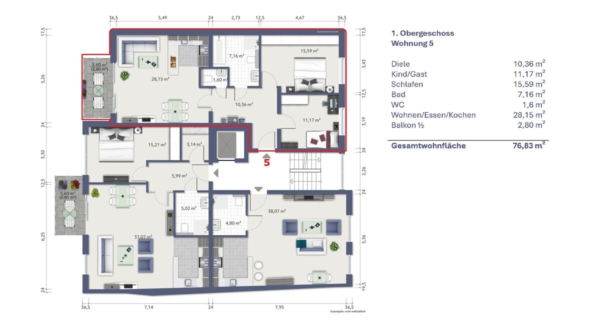 7321 Etagengrundriss 1. OG WE 5