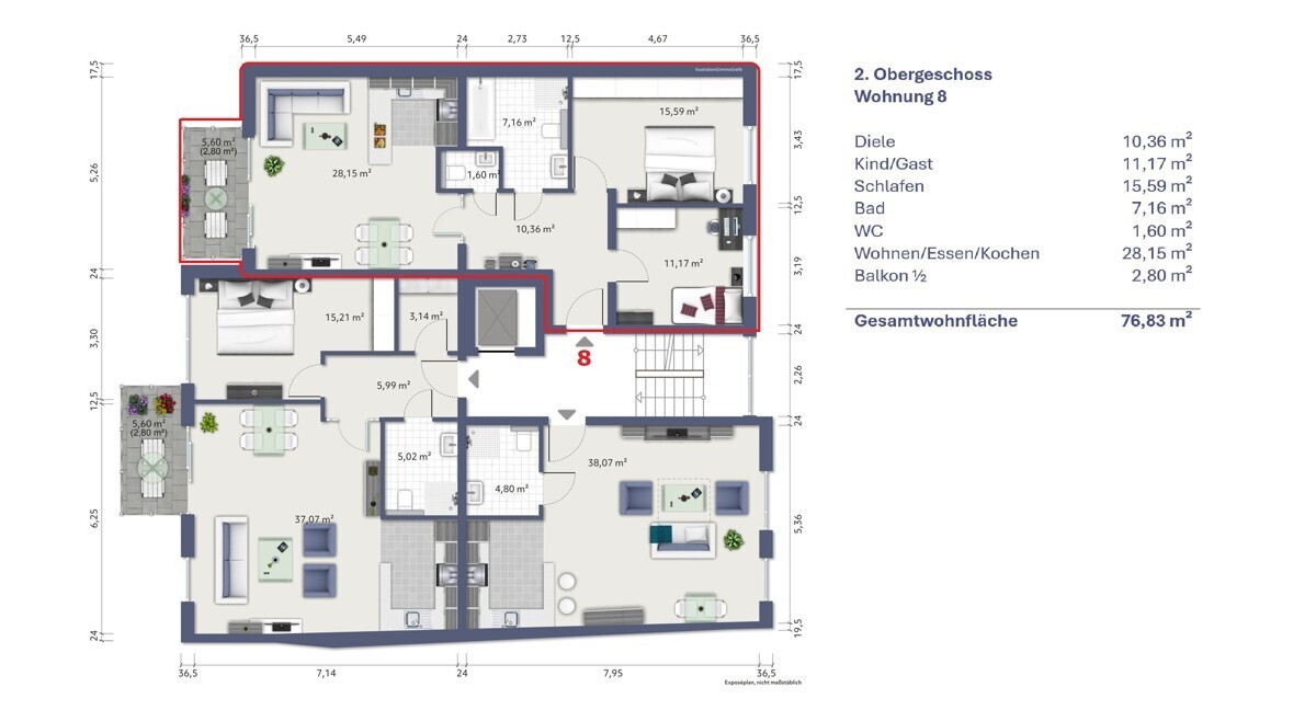 7321 Etagengrundriss 2. OG WE 8