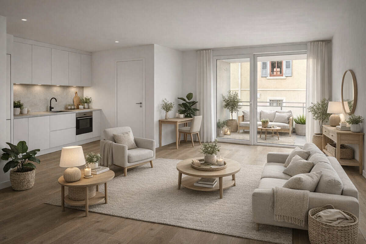 Wohnung 6 Wohnzimmer  Einrichtungsbeispiel 