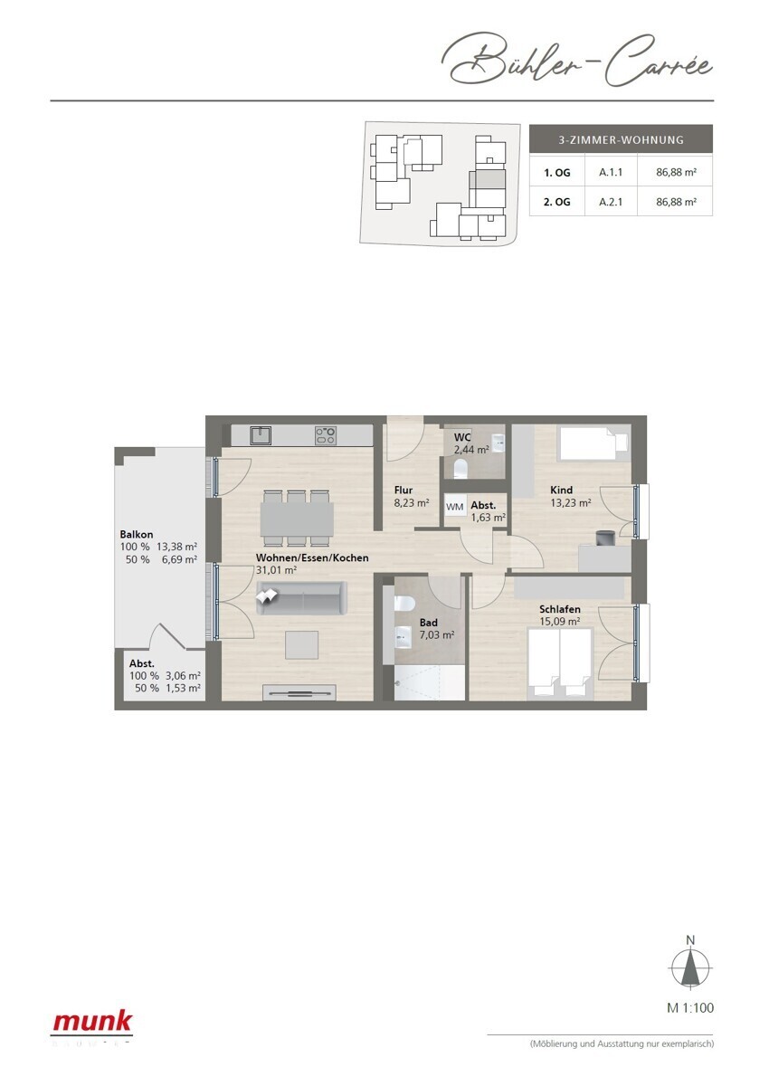 Grundriss 2.OG A.2.1 - 3 Zimmer
