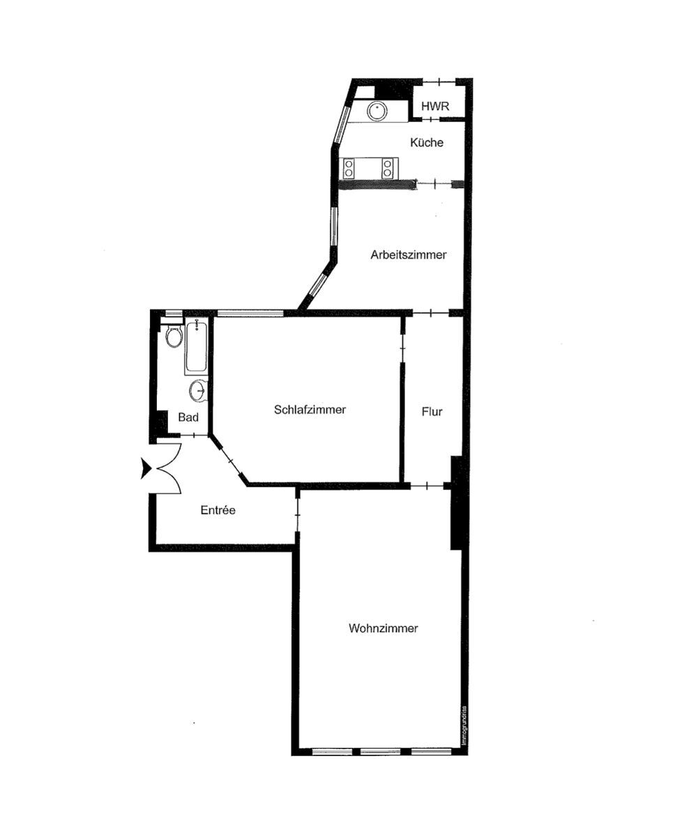 Alternativer Grundriss für 3 Zimmer