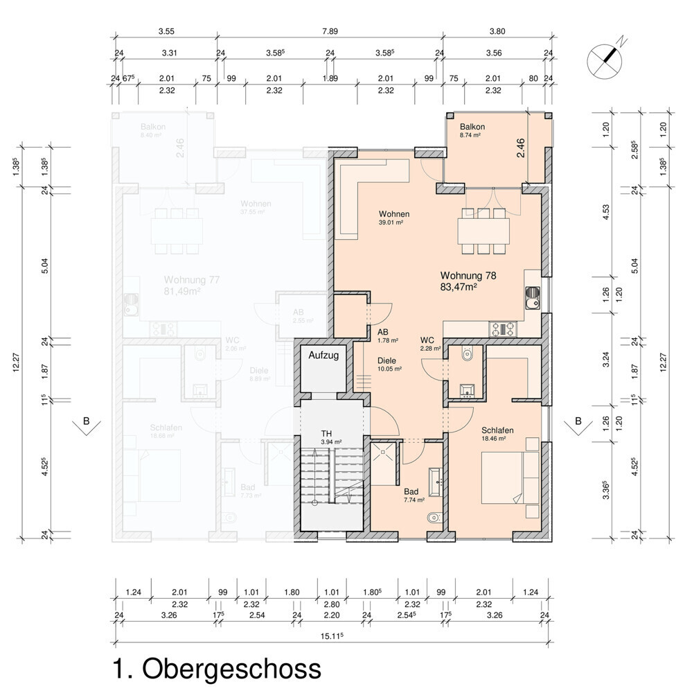Aurea Grundriss Wohnung 3 bemaßt