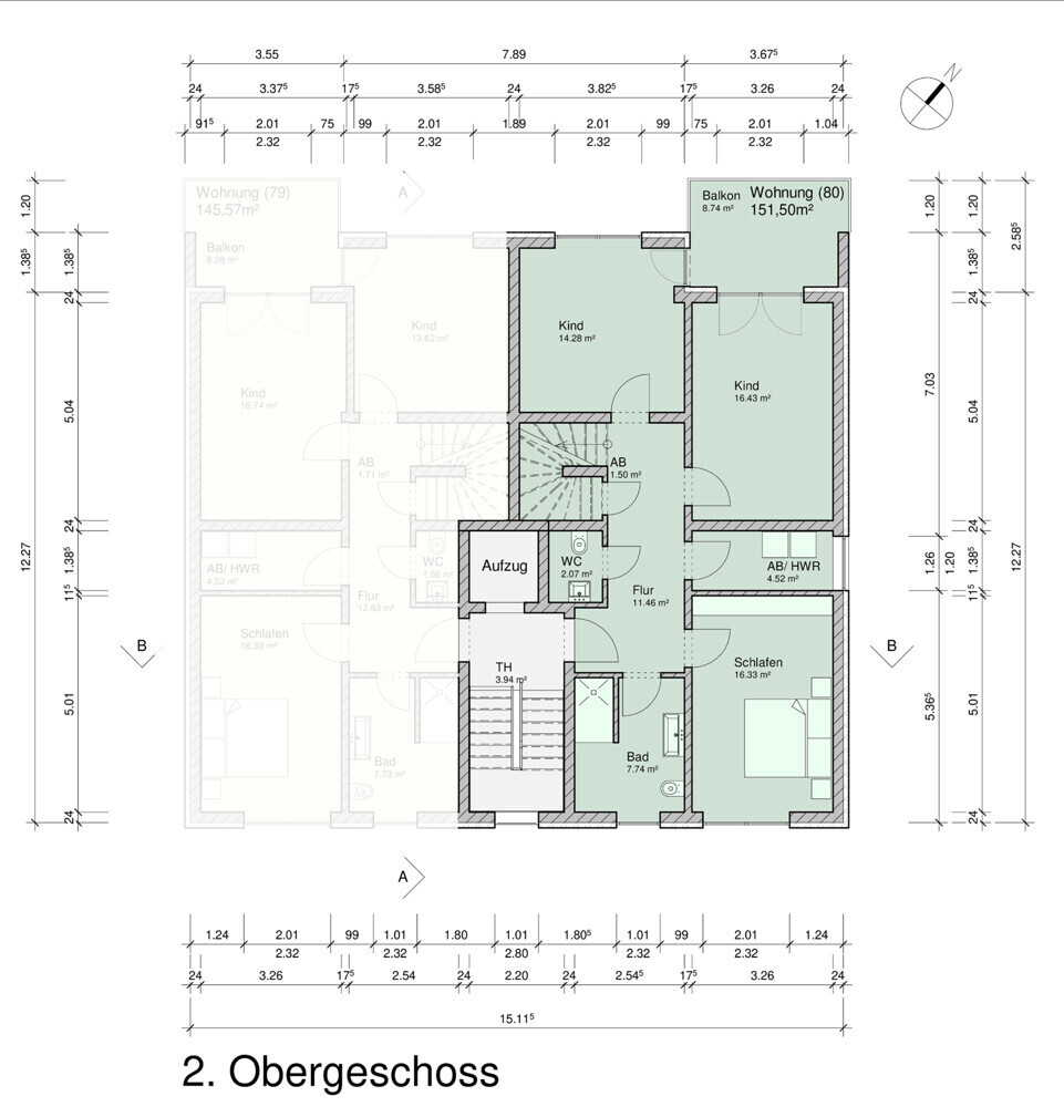 Aurea Grundriss Wohnung 5 (2.OG) bemaßt