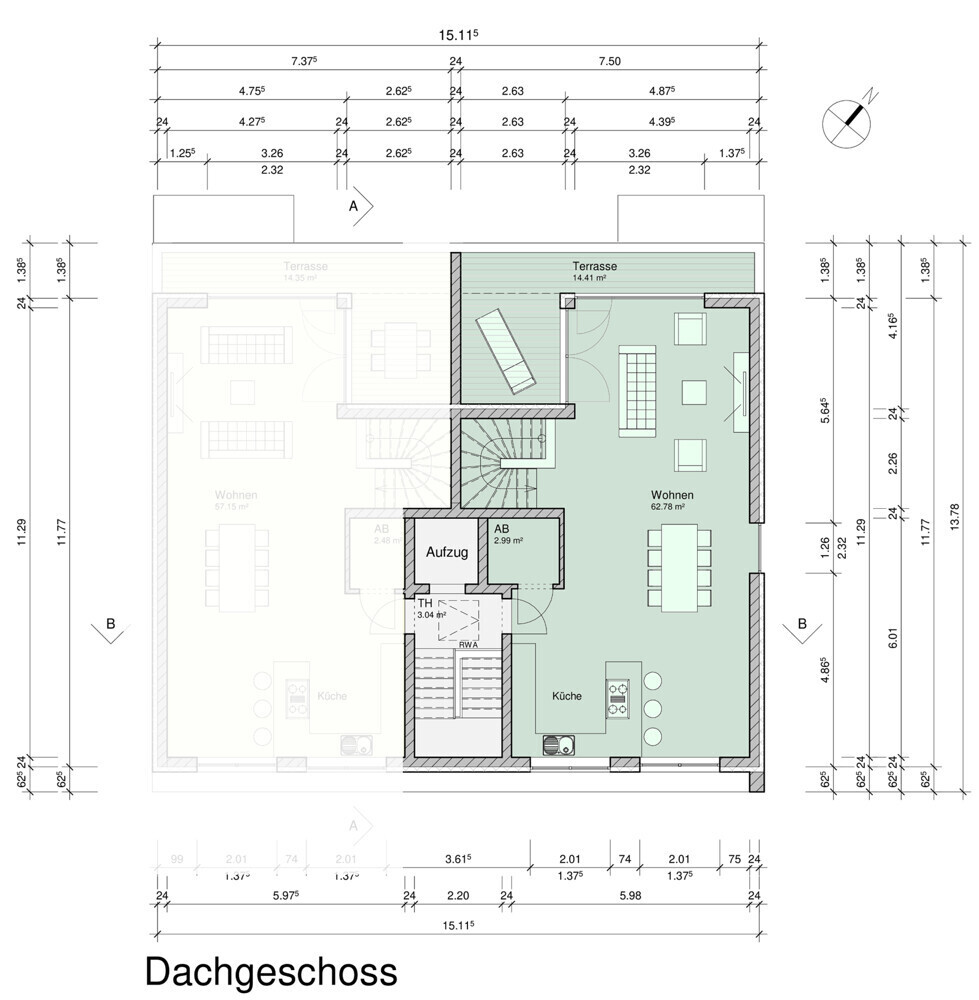 Aurea Grundriss Wohnung 5 (DG) bemaßt