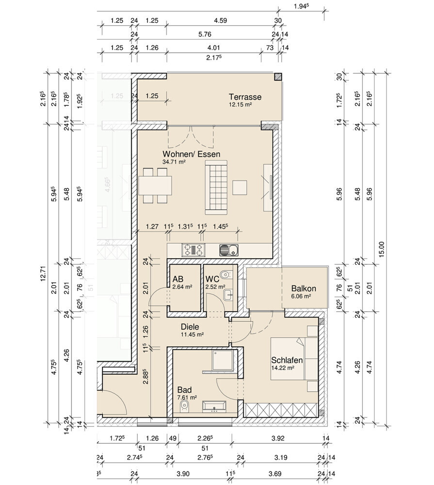 Luma Grundriss Wohnung 8 bemaßt