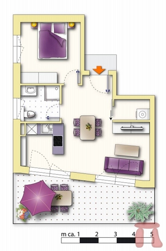Grundriss Top 1a möbliert