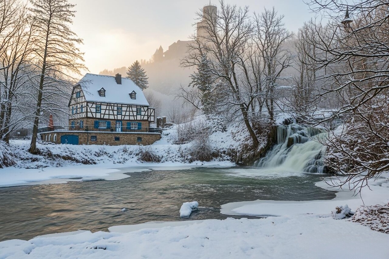 Die Pyrmonter Mühle im Winter in der südlichen Eifel...ein Idyll