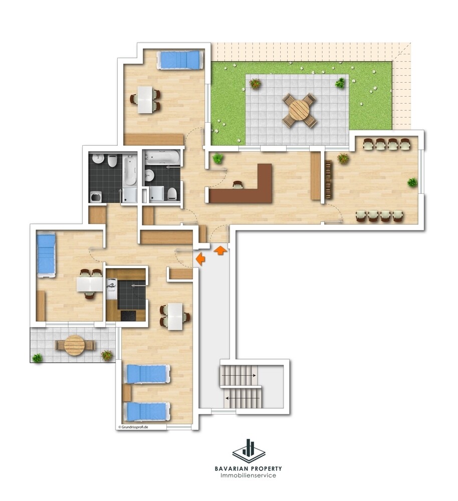 Grundriss (Gestaltungsbeispiel, tatsächliche Aufteilung kann abweichen)