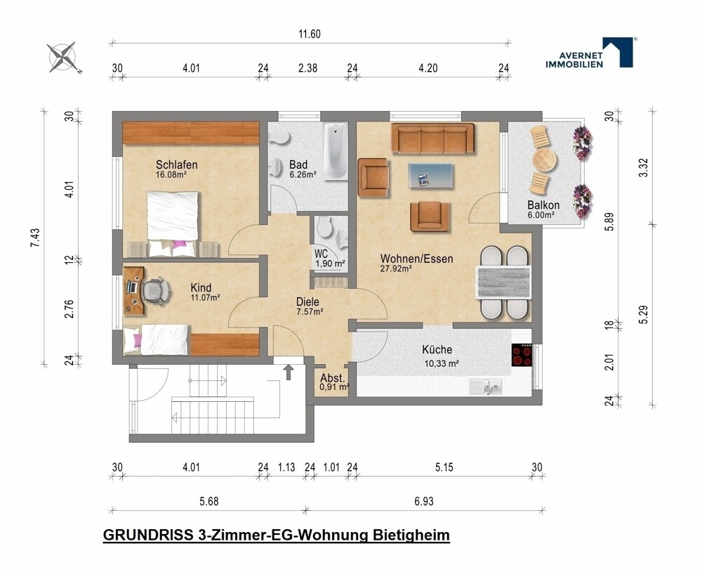 Grundriss 3-Zi.-EG Bietigheim