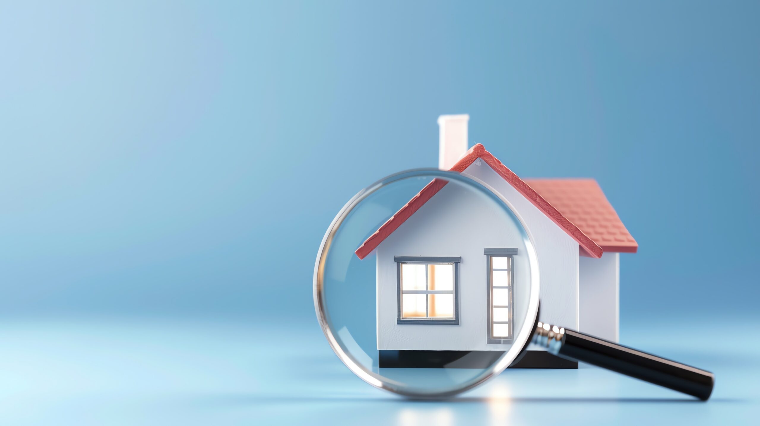 Lupe liegt vor kleinem Modellhaus