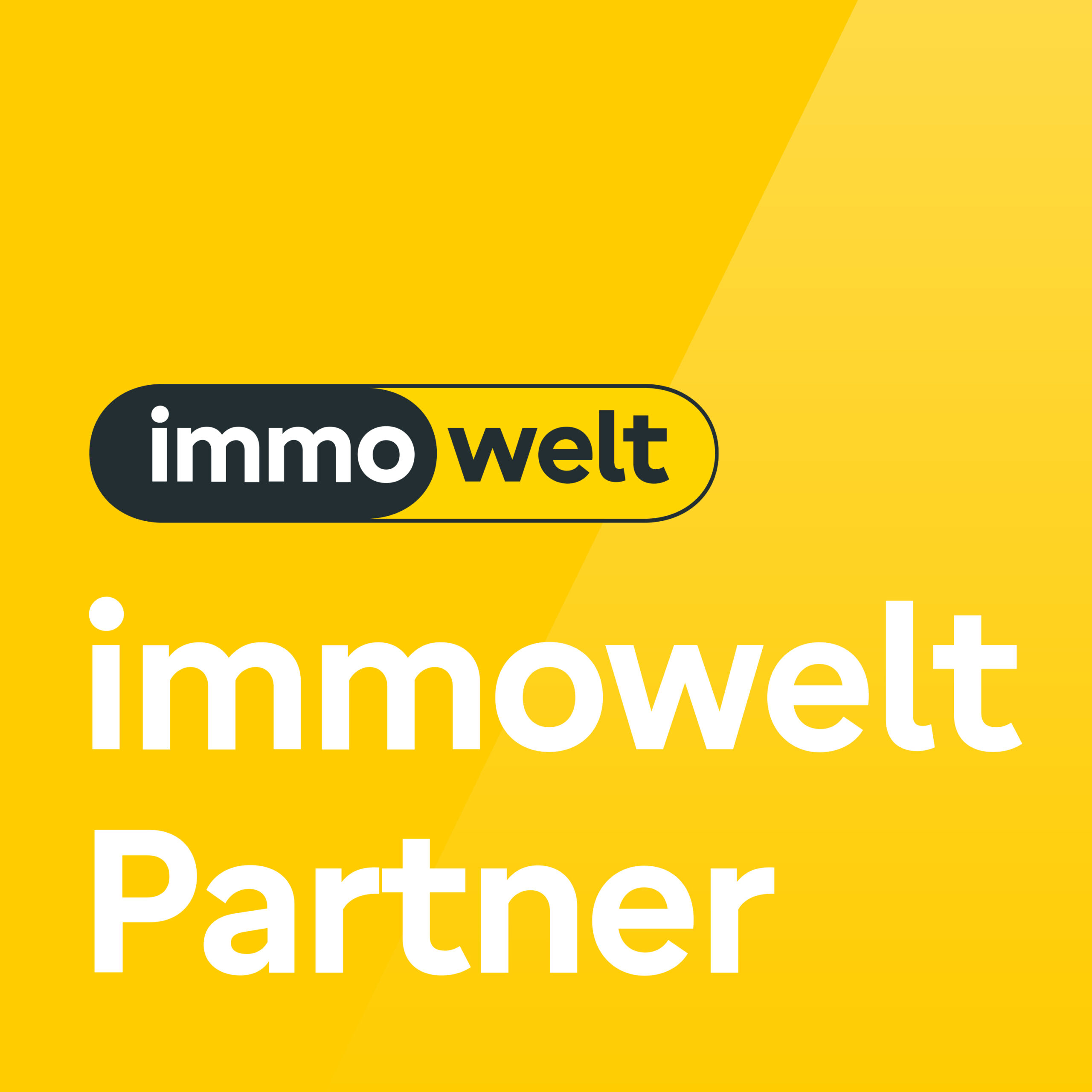 Gelber Hintergrund, immowelt Partner Text und Logo.