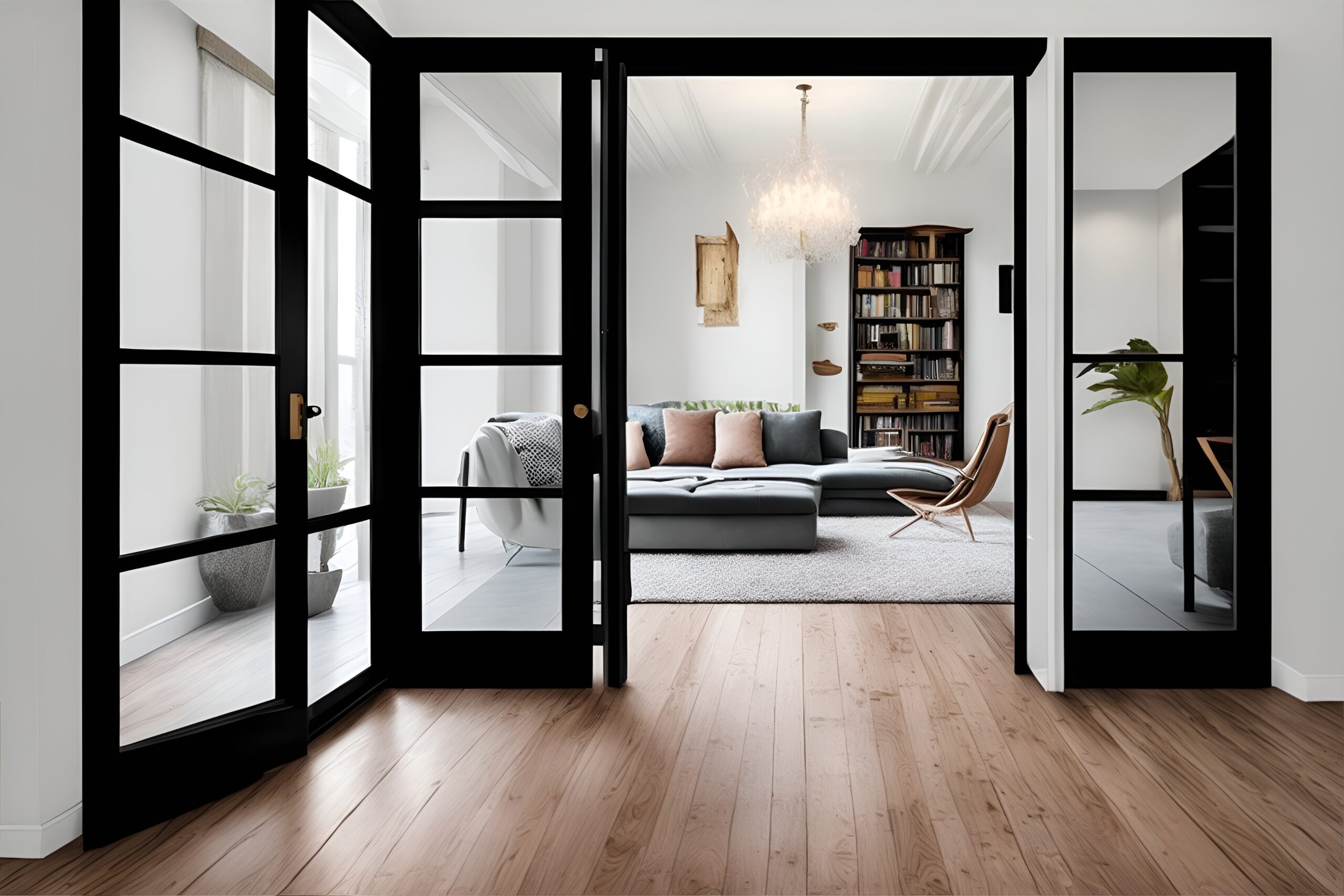 Sehr moderner Wohnraum mit großer Sofalandschaft