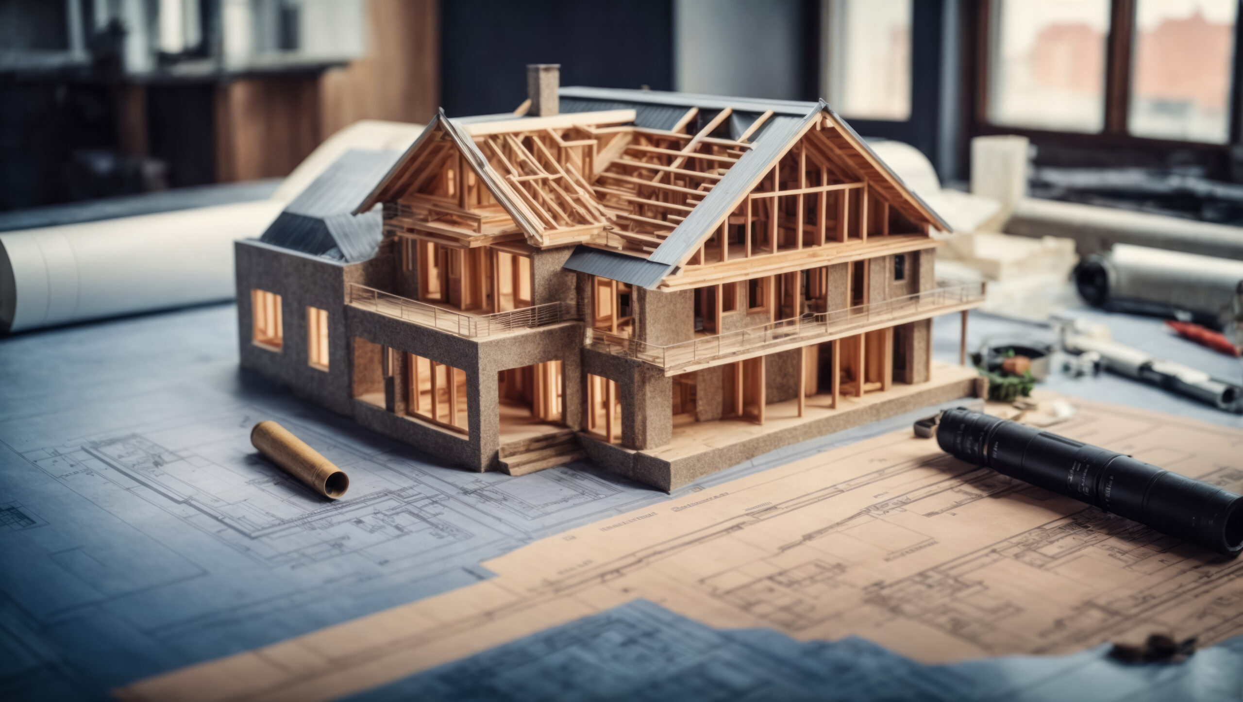 Modell eines Hauses, dass sich im Bau befindet.