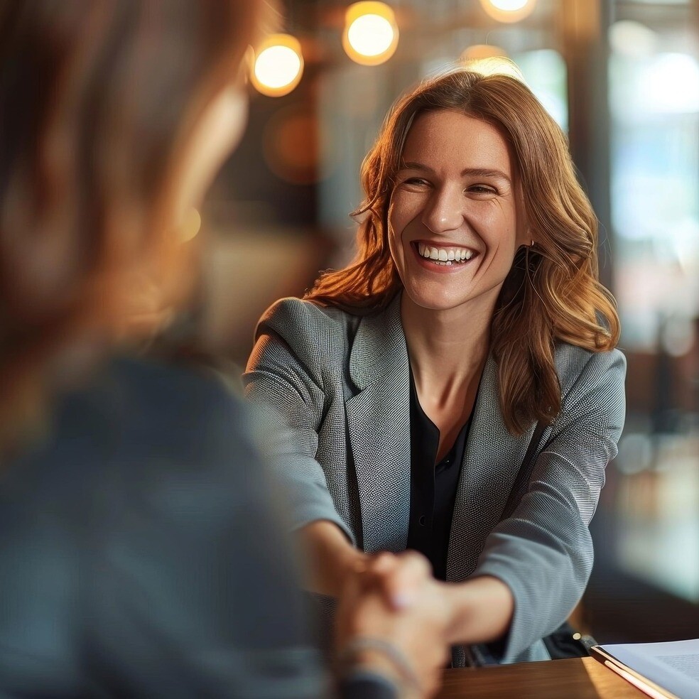 Eine Frau schüttelt die Hand einer anderen Person, Symbolisiert erfolgreicher Makler-Alleinauftrag