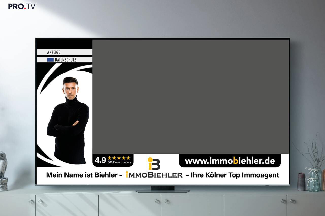 Mockup der Fernseh-Anzeige von ImmoBiehler