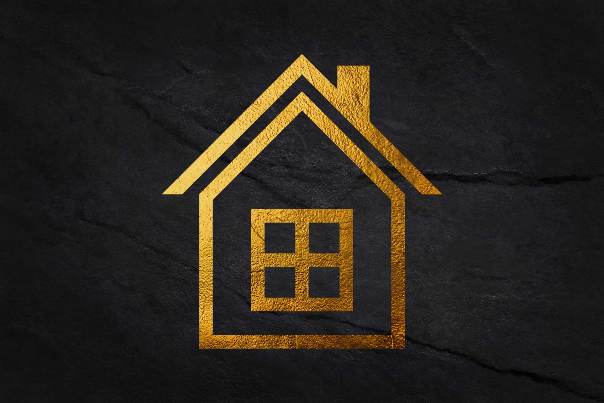 Goldenes Haus-Icon auf schwarzem Hintergrund: Symbol für diskrete Vermarktung
