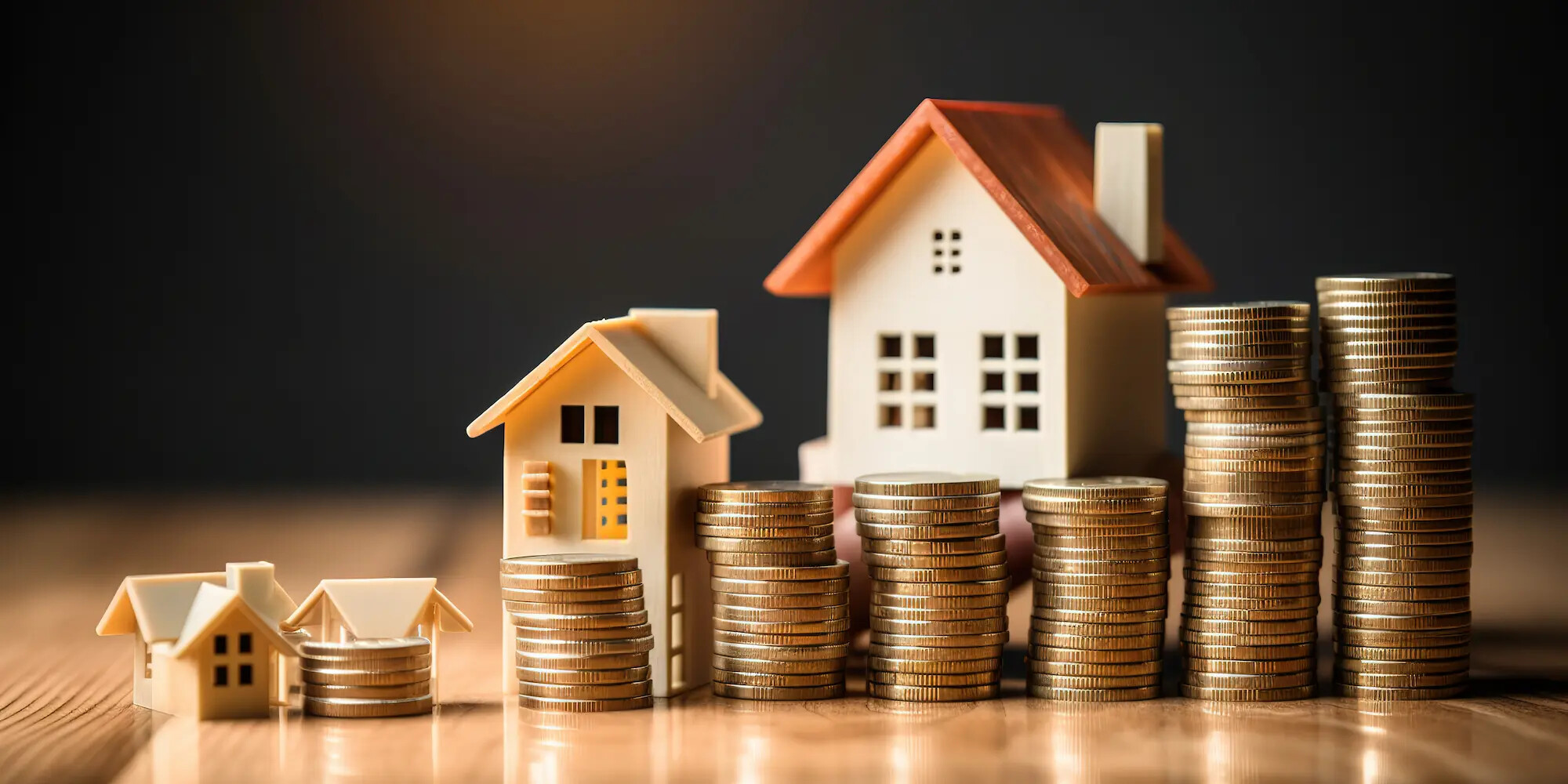 Modellhäuser und Münzstapel