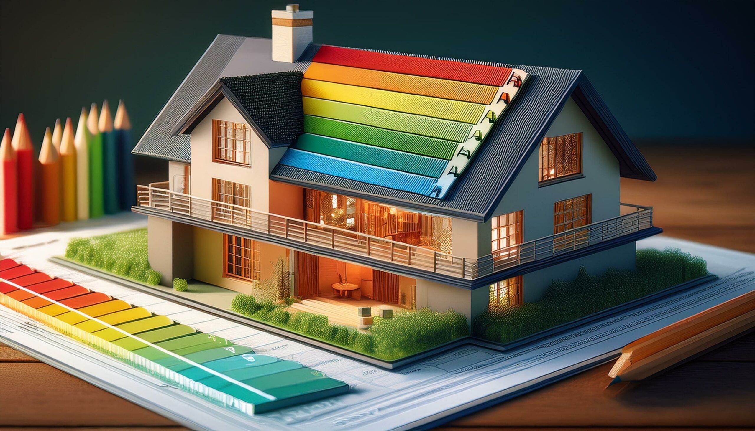 Modellhaus mit Energieskala