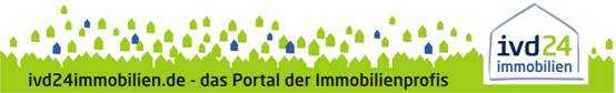 Ivd24immobilien.de Logo mit grünen Dächern und Slogan.