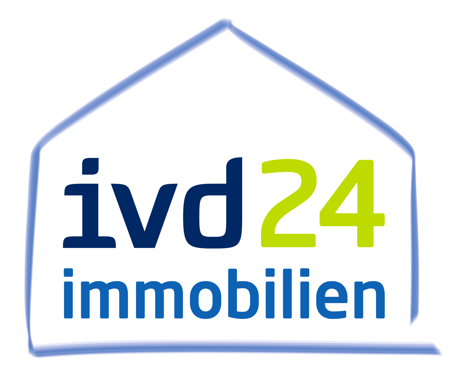 Hausumriss und blauer/grüner Text: ivd24 immobilien.