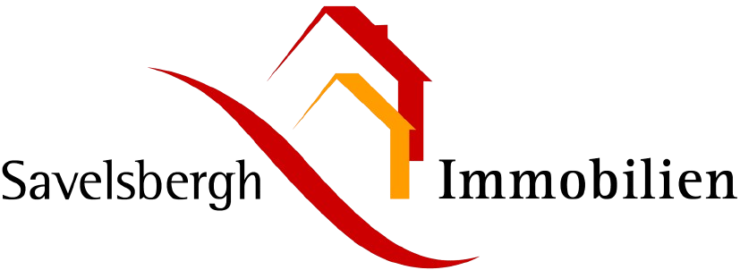 Savelsbergh Immobilien-Logo mit roten, orangen Hausumrissen.