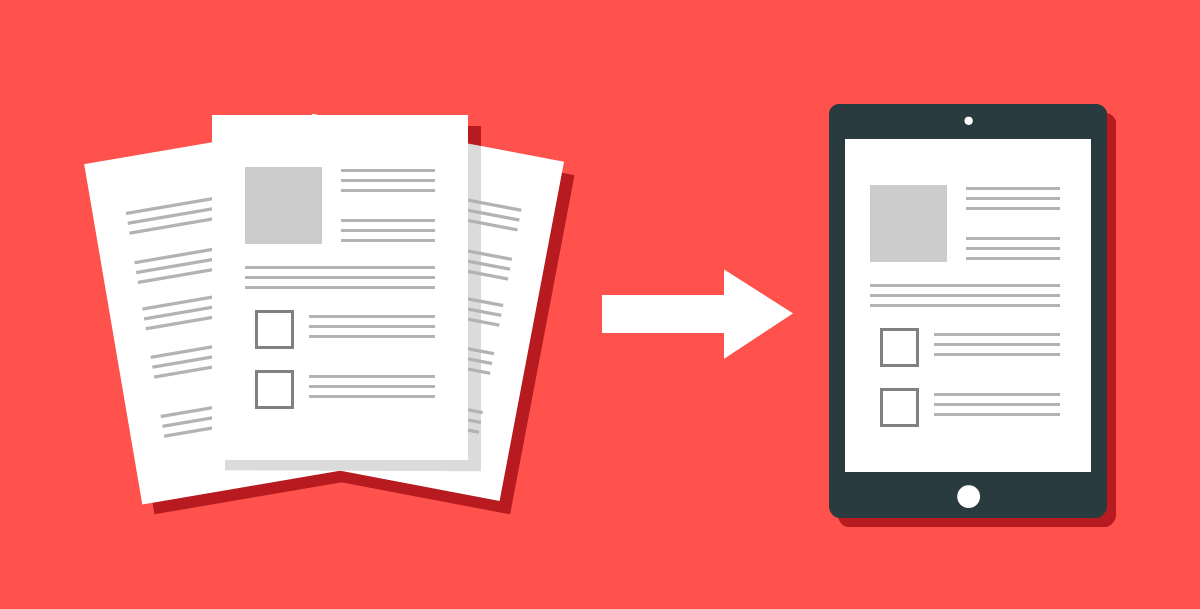 Grafische Darstellung des Wandels von analogen zu digitalen Belegen
