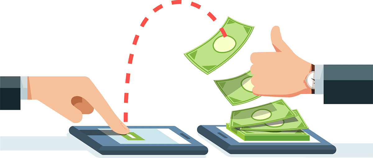 Grafische Darstellung einer Überweisung über ein Smartphone: Monatliche Zahlung in der Buchhaltung