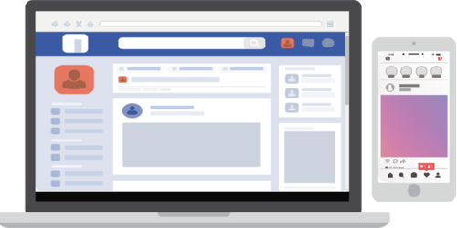 Ansicht von Social Media auf dem Desktop und Smartphone als Teil des Online Marketings