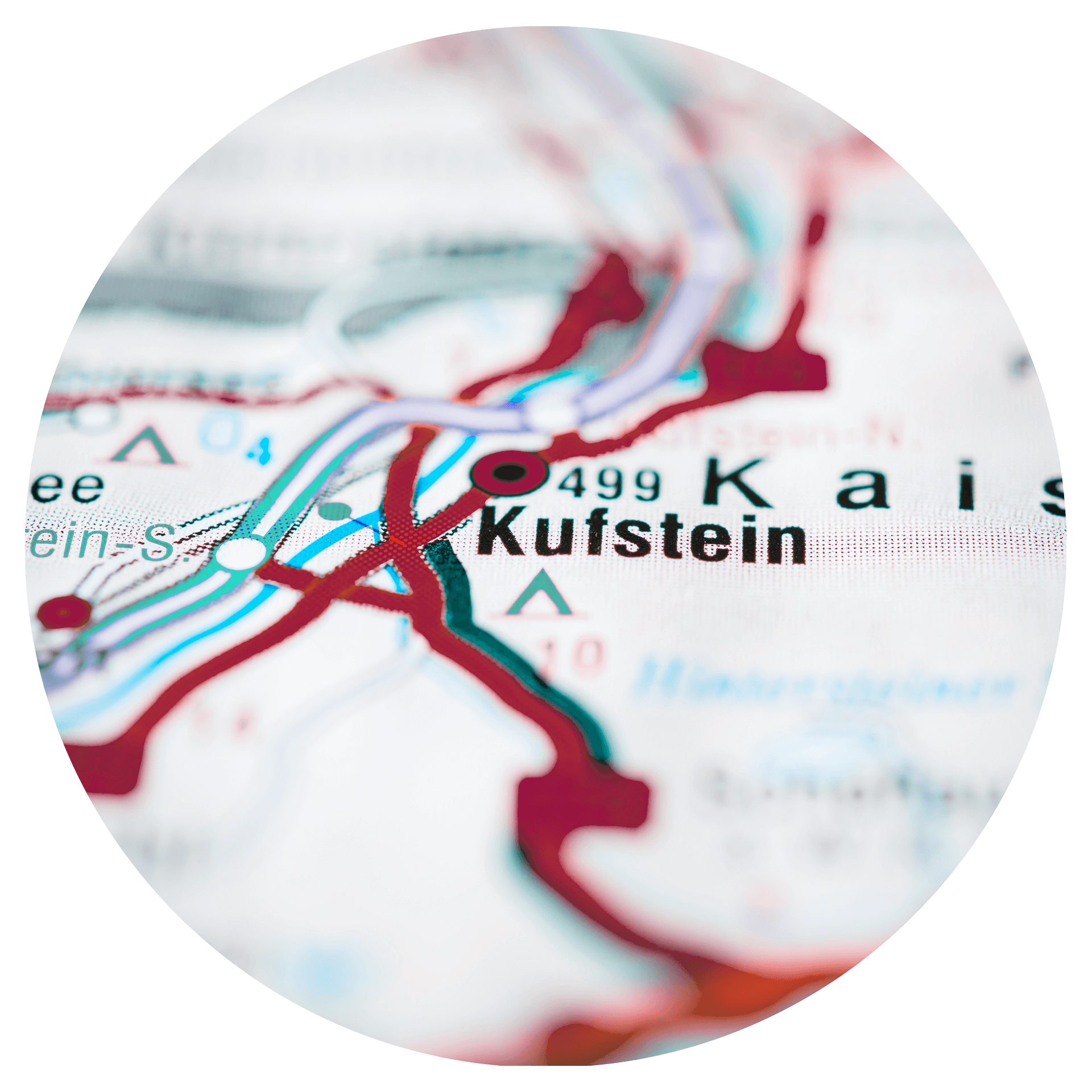 Kufstein auf der Landkarte im Fokus