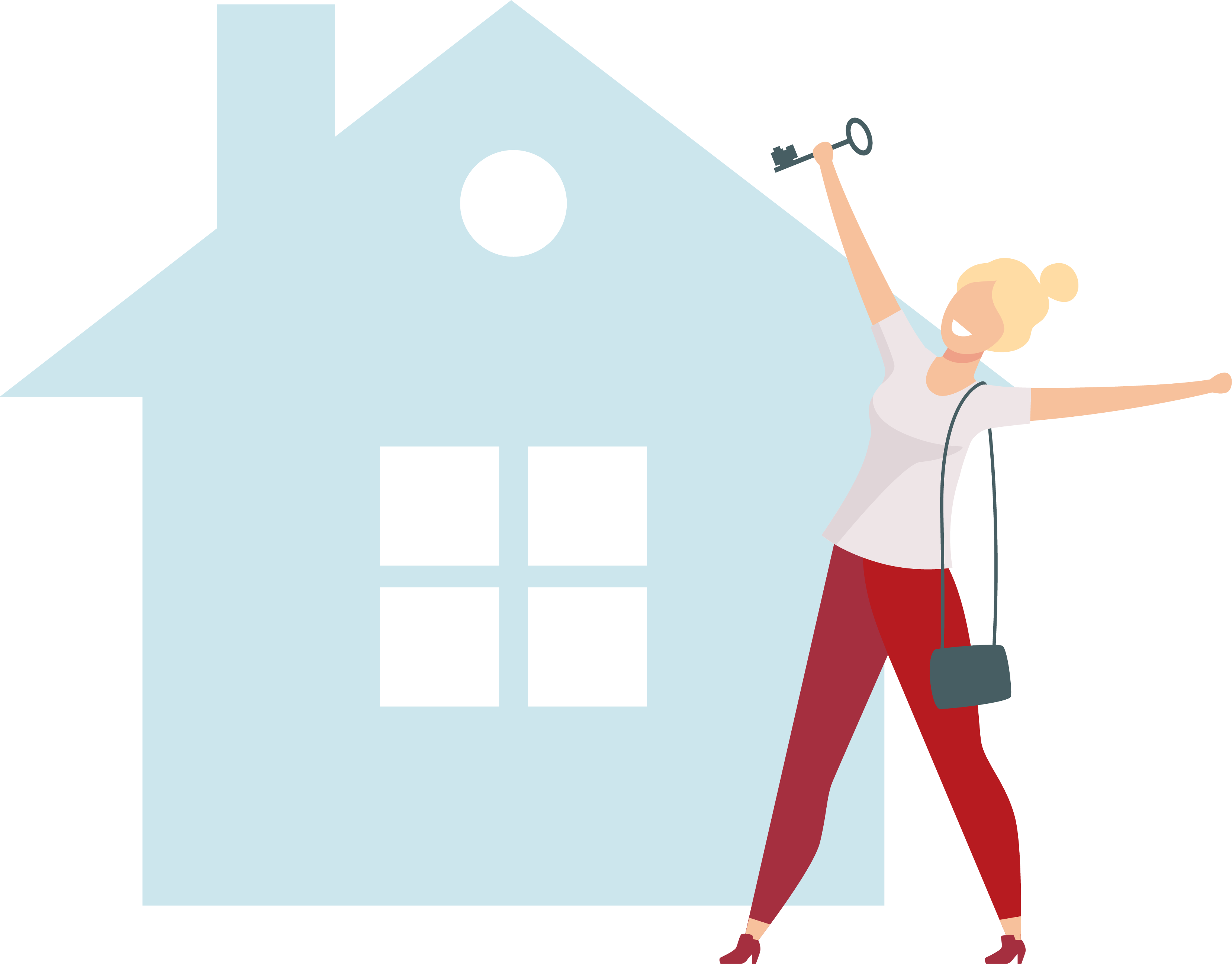 Frau hält glücklich den neuen Schüssel in der Hand: Die Übernahme in der Vermittlung