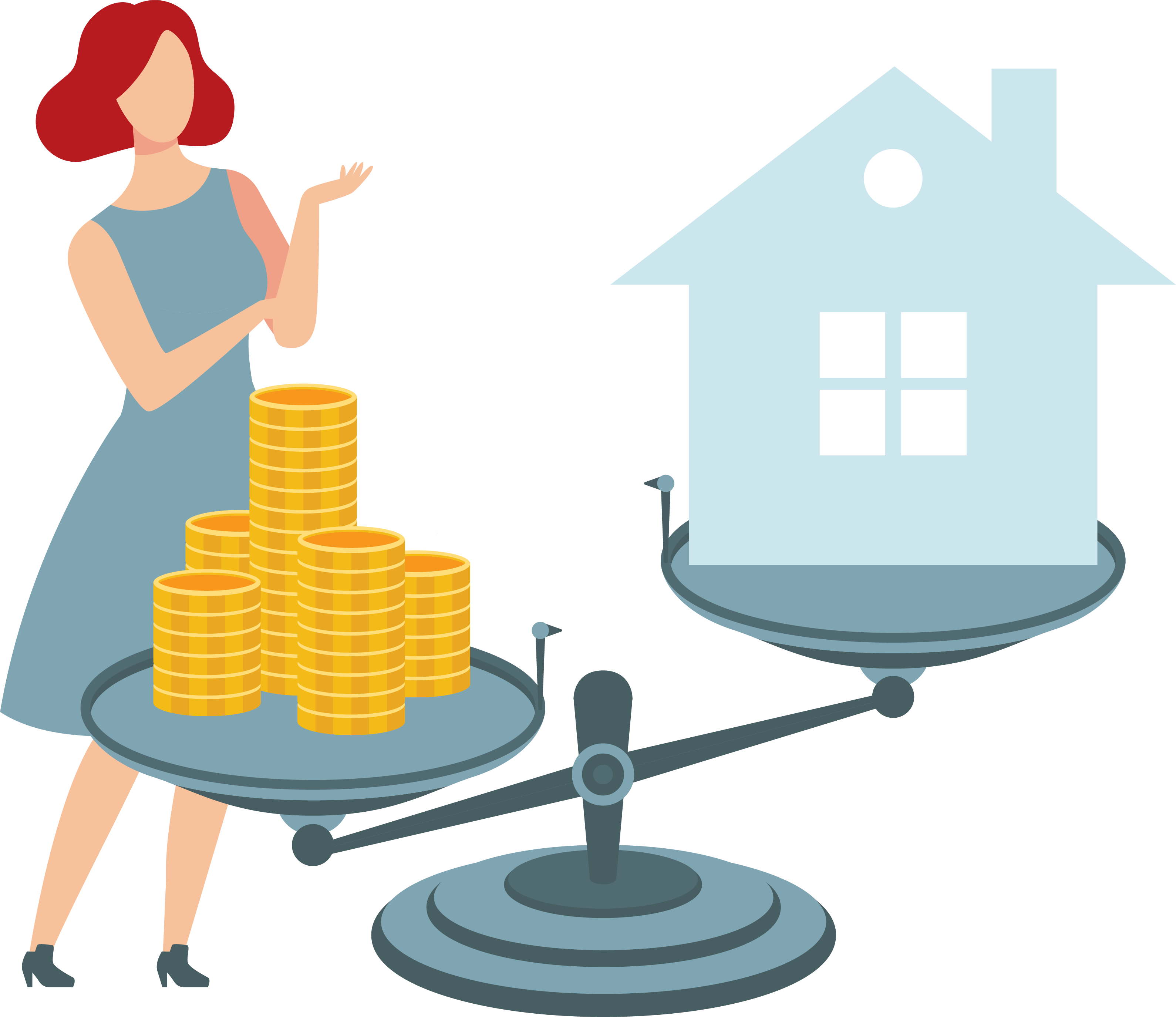 Münzstapel und Modellhaus stehen auf einer Waage: Die Wertermittlung im Vermittlungsablauf