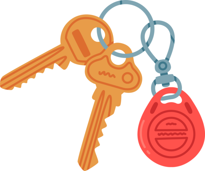 Grafik eines Schlüsselbunds mit rotem Anhänger