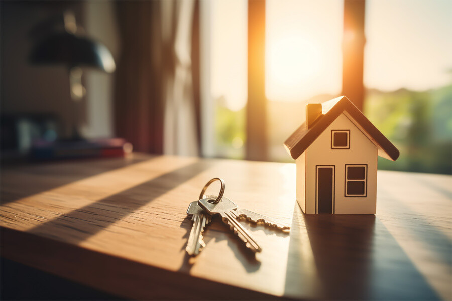 Schlüssel neben Hausmodell