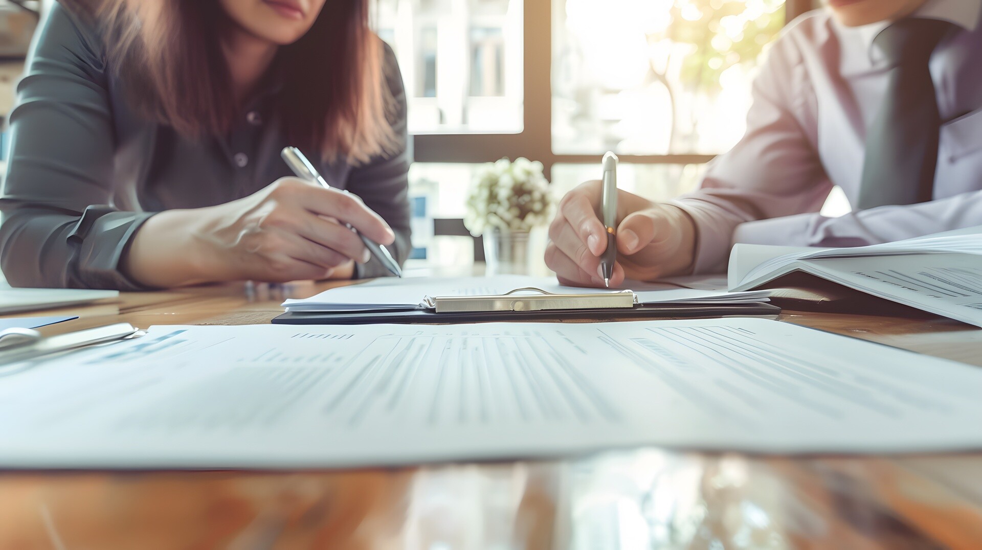 Zwei Personen besprechen einen Vertrag