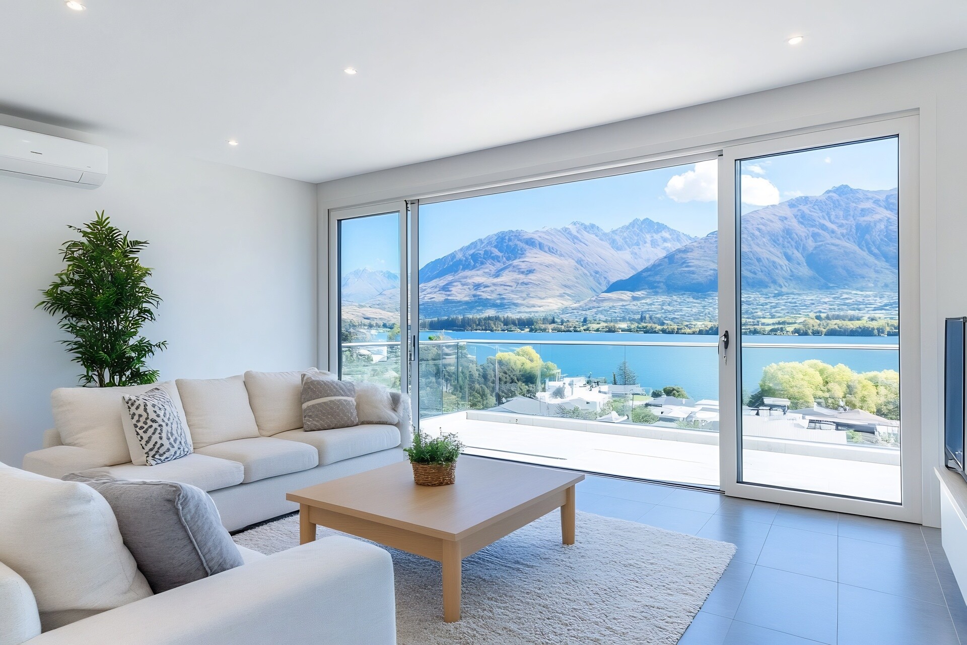 Wohnzimmer mit Blick auf die Berge