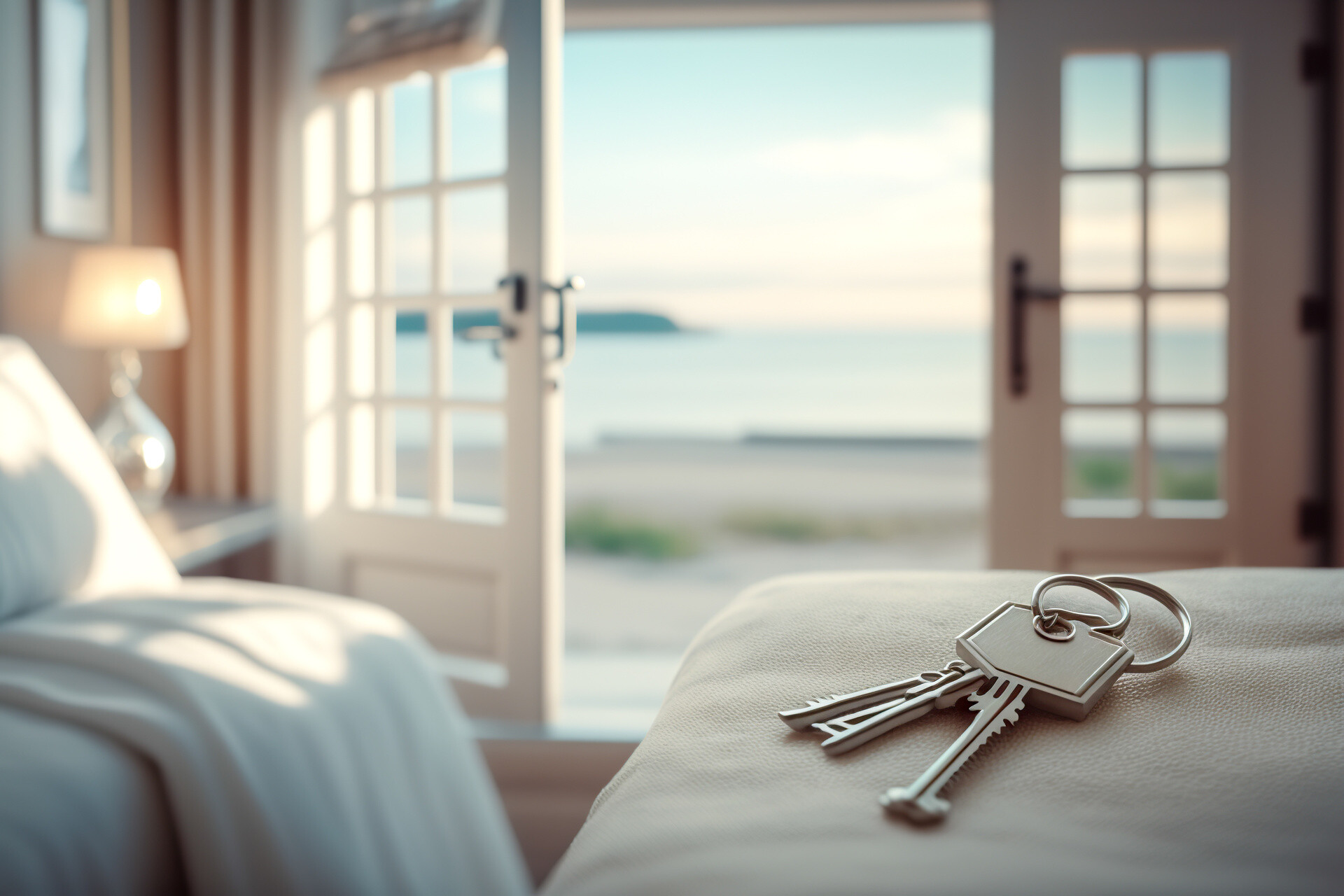 Schlüssel auf Sofa mit offener Terrassentür