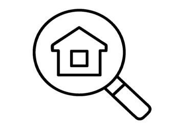 Icon mit einer Lupe und einem Haus